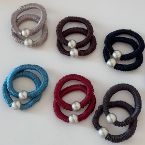6-color set of pleated satin hair scrunchies with metallic beads for ponytail styles