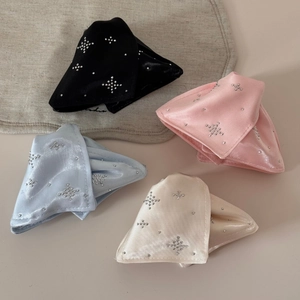 Satin fabric hair claw clips with star rhinestones in black, pink, blue and beige colors