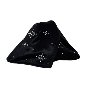 Elegant black satin bow hair claw clip with sparkling rhinestones in star pattern