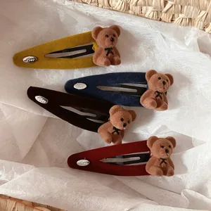 4er-Set beflockte 3D-Bären-Haarspangen in Ingwer, Marine, Kaffee und Weinrot