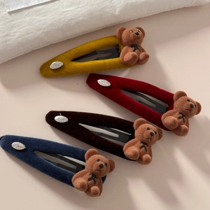 Koreanischer Stil Süße 3D Beflockte Bär Haarspange Samt Snap BB Clip Seitenhaarschmuck Für Damen Mädchen Süße Teddybär Haarnadel