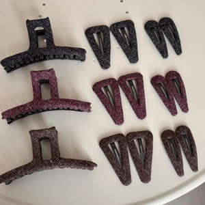 Chic tweed hair claw set for women in dark grey, purple, and brown colors for autumn