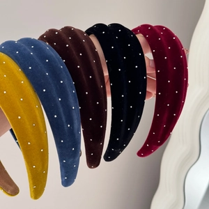French vintage wide velvet headbands with sparkling rhinestones in five classic colors