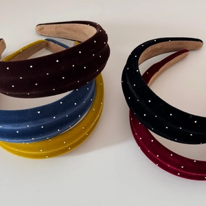 Velvet padded wide headbands with sparkling rhinestones in vintage colors