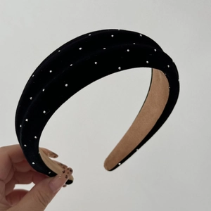 Detail of vintage French velvet headband with sparkling silver rhinestones and non-slip lining