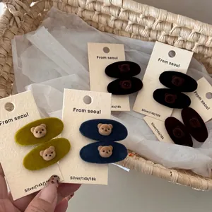 Cute teddy bear head velvet oval hair clip in multiple colors for women and girls