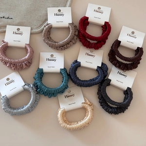 Set of colorful satin scrunchies with elastic bands in 9 various elegant colors