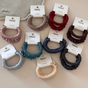 9-piece set of satin silk scrunchies in various colors for high elasticity ponytails
