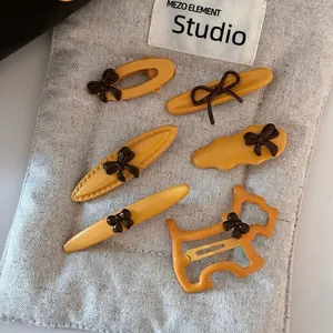 Korean Style Yellow Resin Bow Hair Clips For Women Simple Puppy Geometric Duckbill Side Fringe Clips Hair Accessories