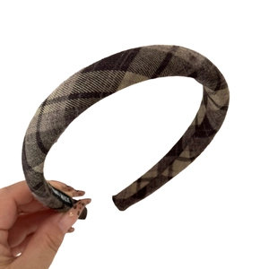 Brown plaid soft fabric scrunchie large size with Scottish check pattern for women