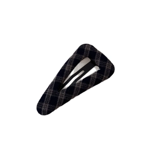 Vintage dark grey plaid geometric triangle BB hair clip with wool-like fabric finish