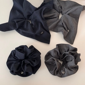 Striped scrunchie hair tie set with metal heart detail and handmade woven label