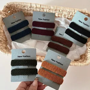 Sweet Rectangular BB Hair Clips Set Women Girls Knit Fabric Wrapped Twill Pattern Side Bang Hairpins Versatile Daily Hair Accessories