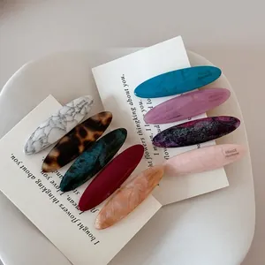 Vintage Acetate Oval Hair Clip For Women French Handmade Style Marble Tortoiseshell Duckbill Clip Elegant Side Hair Pin