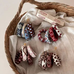 Women Vintage Jacquard Knit Scrunchies Set High Elastic Towel Loop Hair Ties Basic Ponytail Holder Retro Hair Accessories