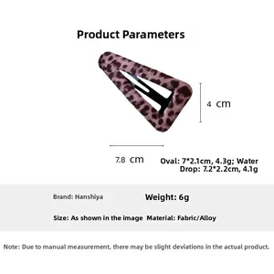 Dettaglio dimensioni per fermagli per capelli in tessuto leopardato con base in lega