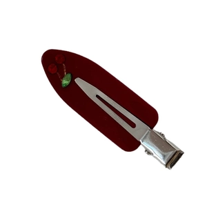 French vintage dark red acetate cherry hair clip with sparkling rhinestones for women