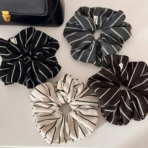 Korean Minimalist Striped Knitted Scrunchies Elastic Hair Bands For Women Handmade Ribbed Fabric Large Hair Ties Accessory