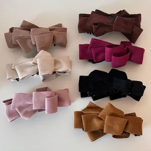 Korean Style Large Faux Suede Multi-layer Bow Banana Hair Clip For Women Elegant Velvet Ponytail Holder Hair Accessories