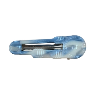 Elegant blue marble acetate hair clip with embossed letter design and metal spring clamp