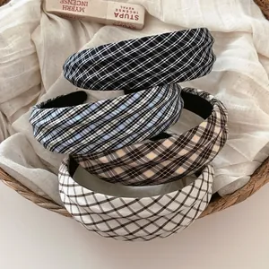 Autumn Plaid High Top Headband Retro Fabric Wide Padded Hair Band For Women Daily Hair Accessories