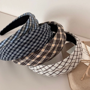 Set of four plaid wide padded headbands in vintage British style for daily wear