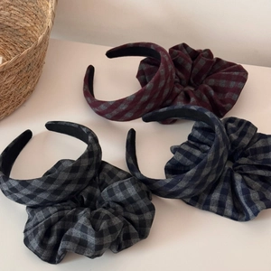 Retro plaid headband and scrunchie set in three classic British style patterns