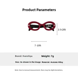 Detailed dimensions of acetate sunglasses hair clip showing 7cm length and Like text