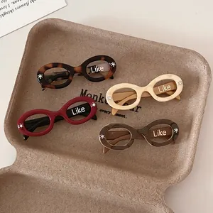 Sunglasses Shape Hair Clip Acetate Rhinestone Alloy Duckbill Clip Creative Vintage Side Hairpin Women Headwear