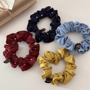 Elastici per capelli a pois in blu, rosso e giallo con tessuto ad alta elasticità
