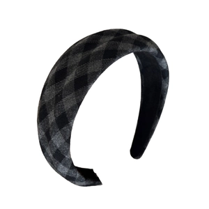 Classic grey plaid wide headband with thickened retro style for women daily hair styling
