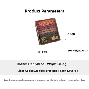 Detailed view of elastic hair ties in a transparent box with 8x7x4cm size specifications