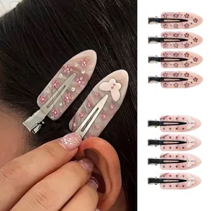 Barrettes Cheveux Rose en Acétate Strass Fleur Papillon Sans Trace Élégante Texture de Marbre Bijoux de Cheveux Femme