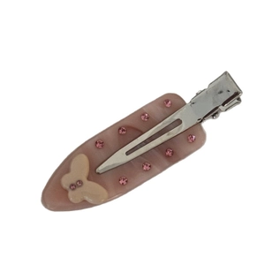 Elegant pink acetate hair clip with rhinestones and butterfly detail for women