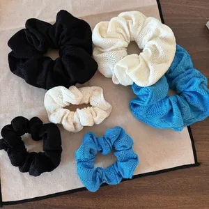 Chouchou en Tissu Tricoté Ajouré de Couleur Unie Automne Hiver Femme Élastique à Cheveux Haute Élasticité Accessoire