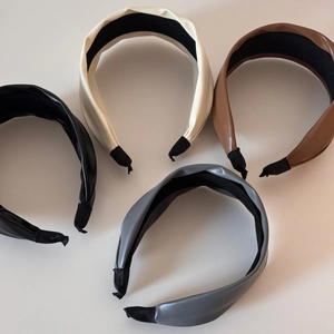 Set of 4 minimalist faux leather wide headbands in neutral colors for women hair styling