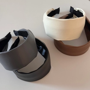 Set of four wide matte faux leather headbands in white, brown, grey, and black colors