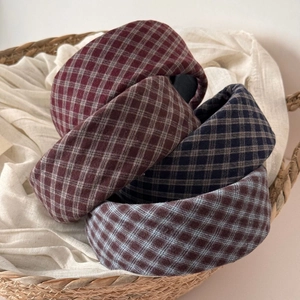 British style plaid sponge padded headband set in various colors for women