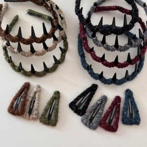 Winter wool knitted headband and BB hair clips set in seven retro colors for women