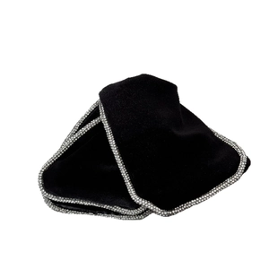French vintage black velvet hair claw clip with elegant silver rhinestone trim edge