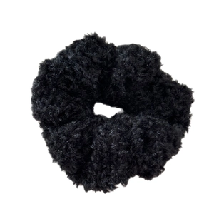 Chouchou géant en peluche noire imitation fourrure accessoire cheveux hiver