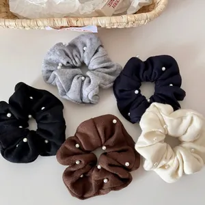 Women Elegant Knitted Artificial Pearl Scrunchies Large Elastic Hair Ties Sweet Hair Bands For Ponytail Buns Hair Accessories