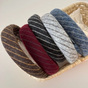 Five-pack set of thickened knit headbands with twill pattern in diverse autumn colors