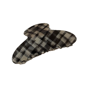 Classic black and white checkered acetate hair claw clip with strong metal spring