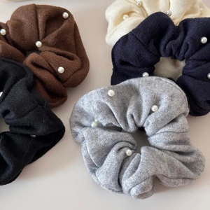 Knitted scrunchies set with pearls in black coffee beige blue and grey colors