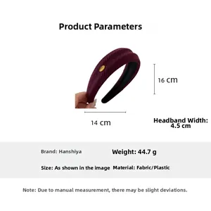 Detailed view of burgundy twill fabric headband showing 4.5cm width and size measurements