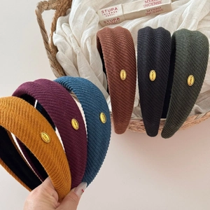 Korean Style Autumn Winter Wide Padded Twill Cloth Headband High Top Gold Label Hair Accessory For Women Headband Gift