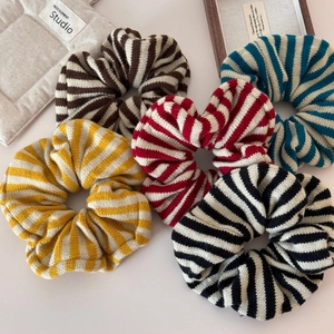 Oversized knitted striped hair scrunchies set in five colors with a soft texture