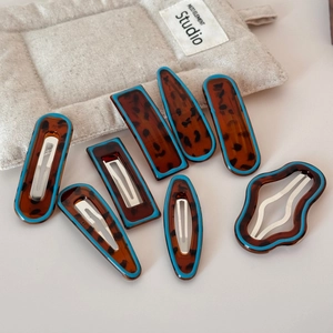 Blue rimmed tortoise shell hair clip set with 8 irregular geometric resin hair pins
