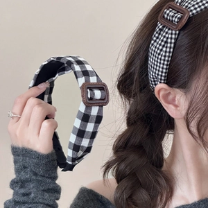 Serre-tête Vintage à Carreaux Vichy Noir et Blanc Avec Boucle Carrée Marron Rétro Serre-tête Large en Tissu Accessoires Femmes